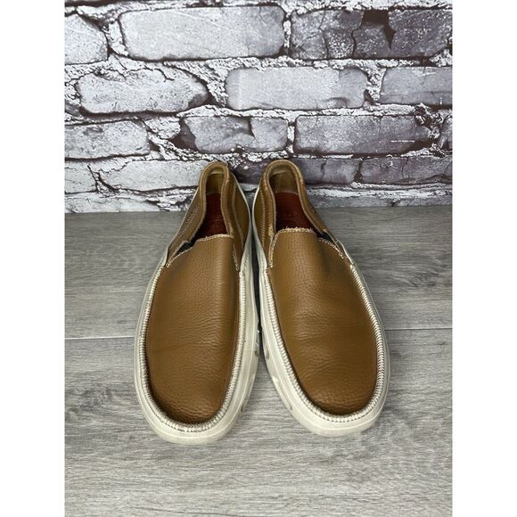 Crocs Brown Leather Vented Soles Cushioned Outdoor Loafers Men’s Sz 12M US/45EU - Picture 4 of 16